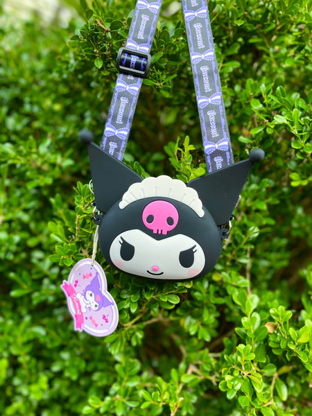 Japan Sanrio Gadget Pocket Sacoche & Neck Strap - Kuromi / Aurora