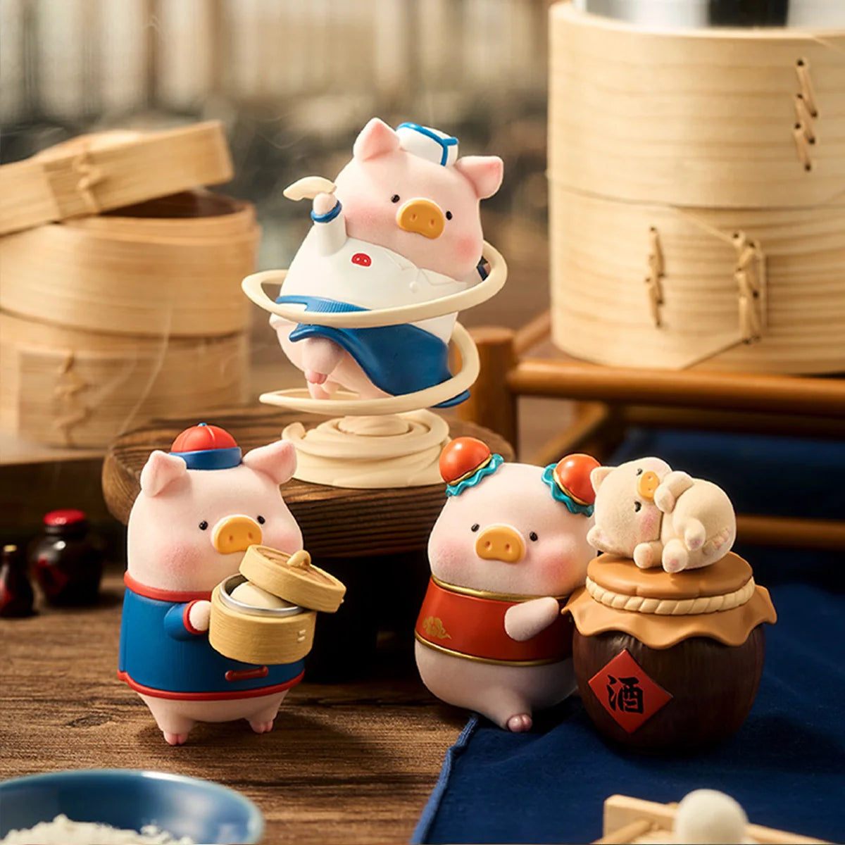 TOYZERO+ Lulu The Piggy Lu's Table Blind Box Collection Flocked Figure.