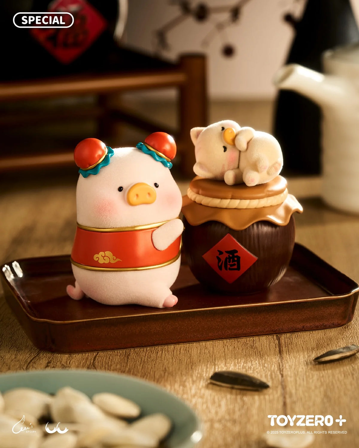 TOYZERO+ Lulu The Piggy Lu's Table Blind Box Collection Flocked Figure.