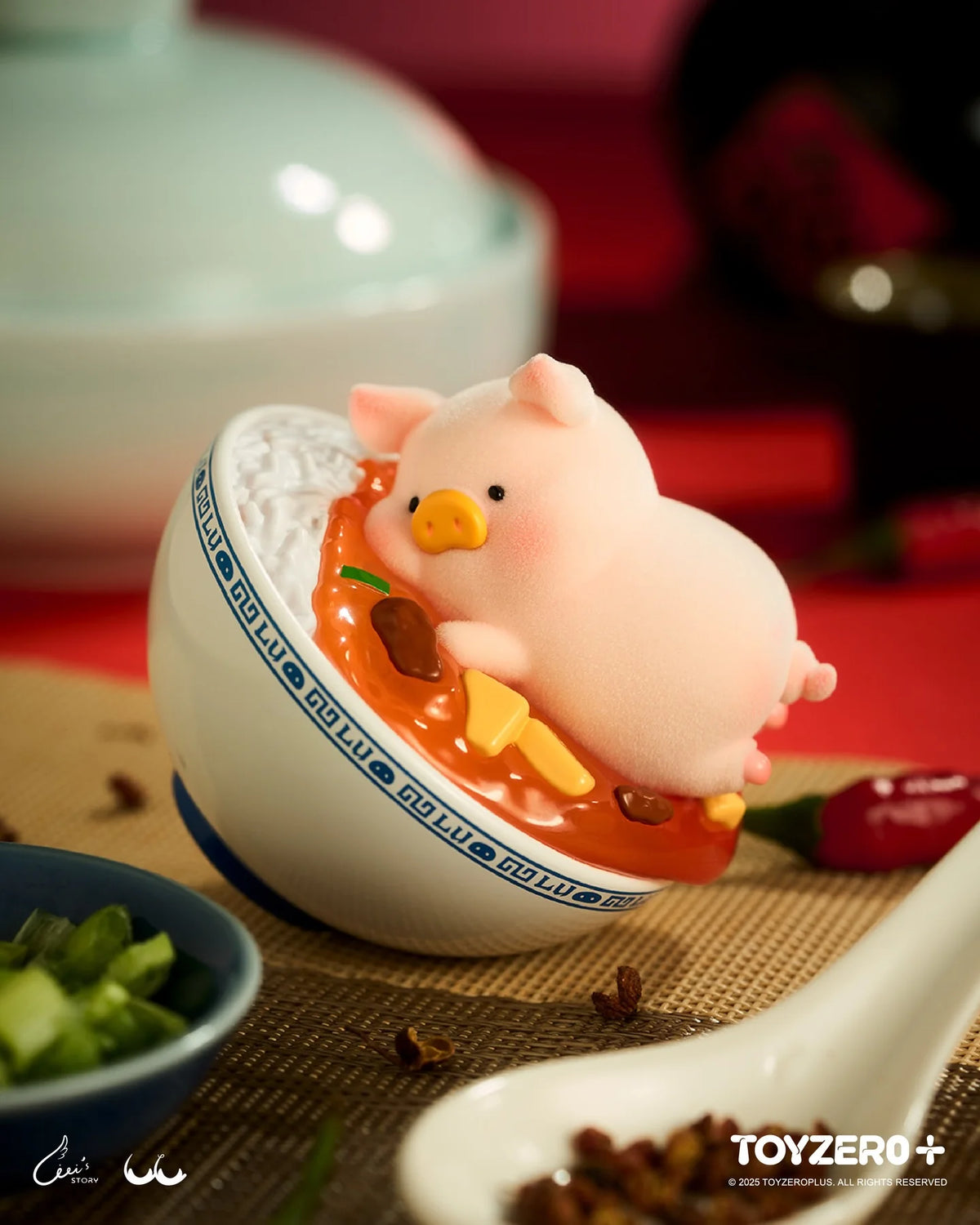 TOYZERO+ Lulu The Piggy Lu's Table Blind Box Collection Flocked Figure.
