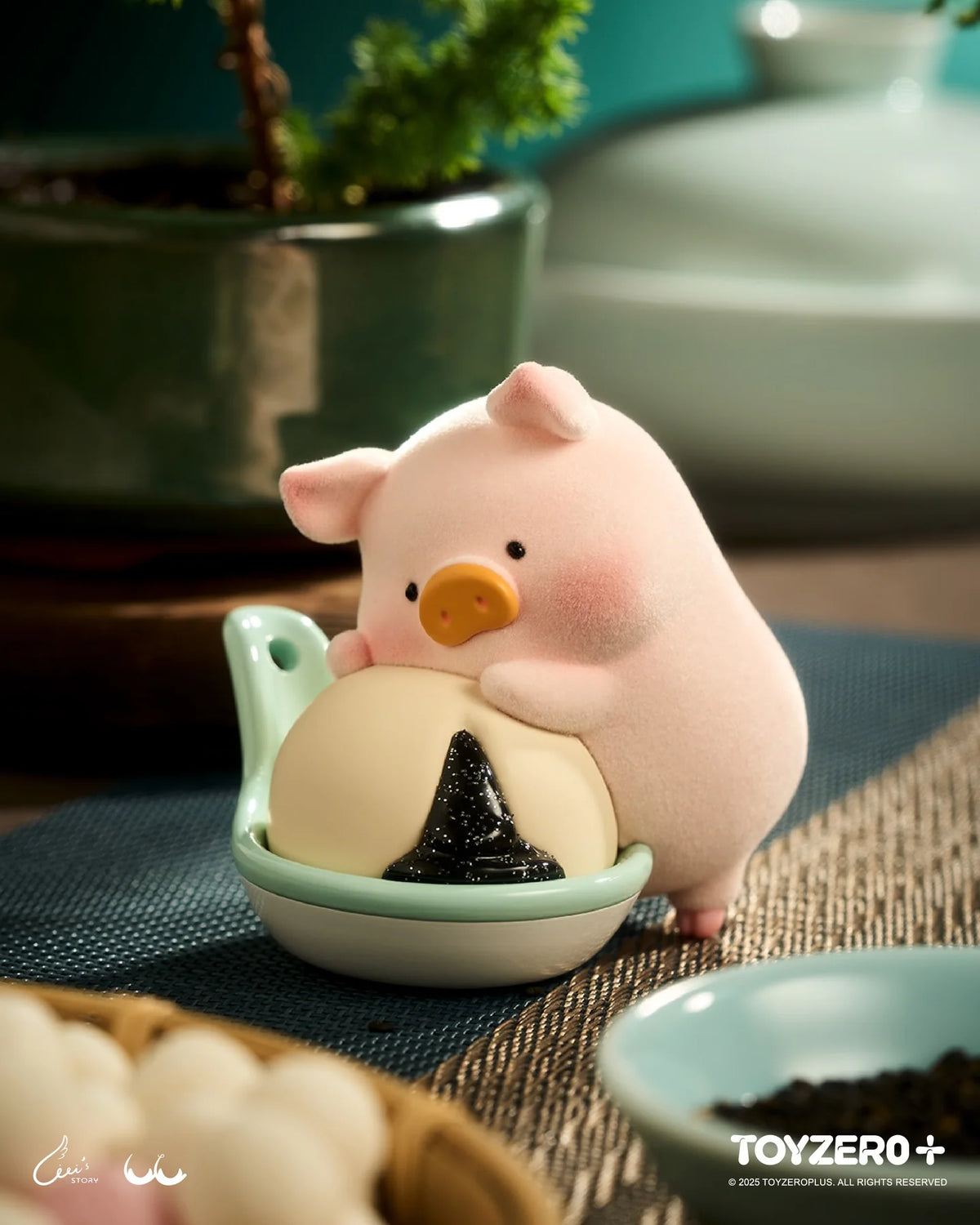 TOYZERO+ Lulu The Piggy Lu's Table Blind Box Collection Flocked Figure.