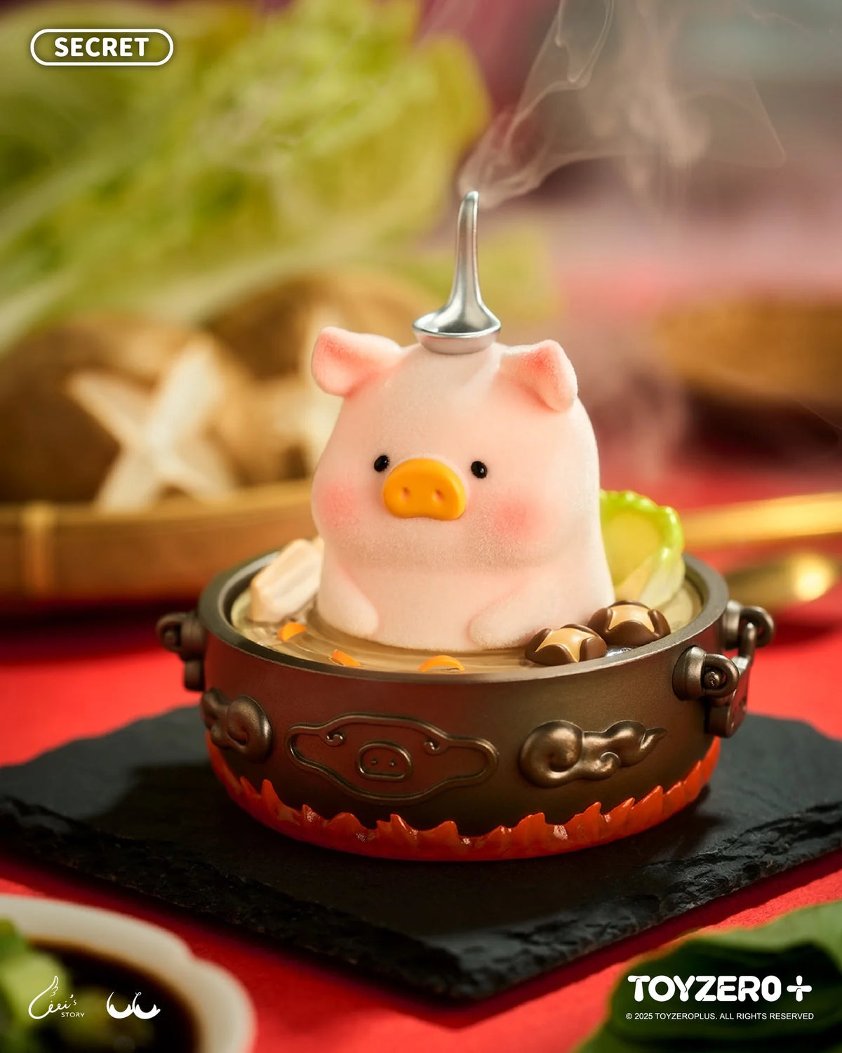 TOYZERO+ Lulu The Piggy Lu's Table Blind Box Collection Flocked Figure.