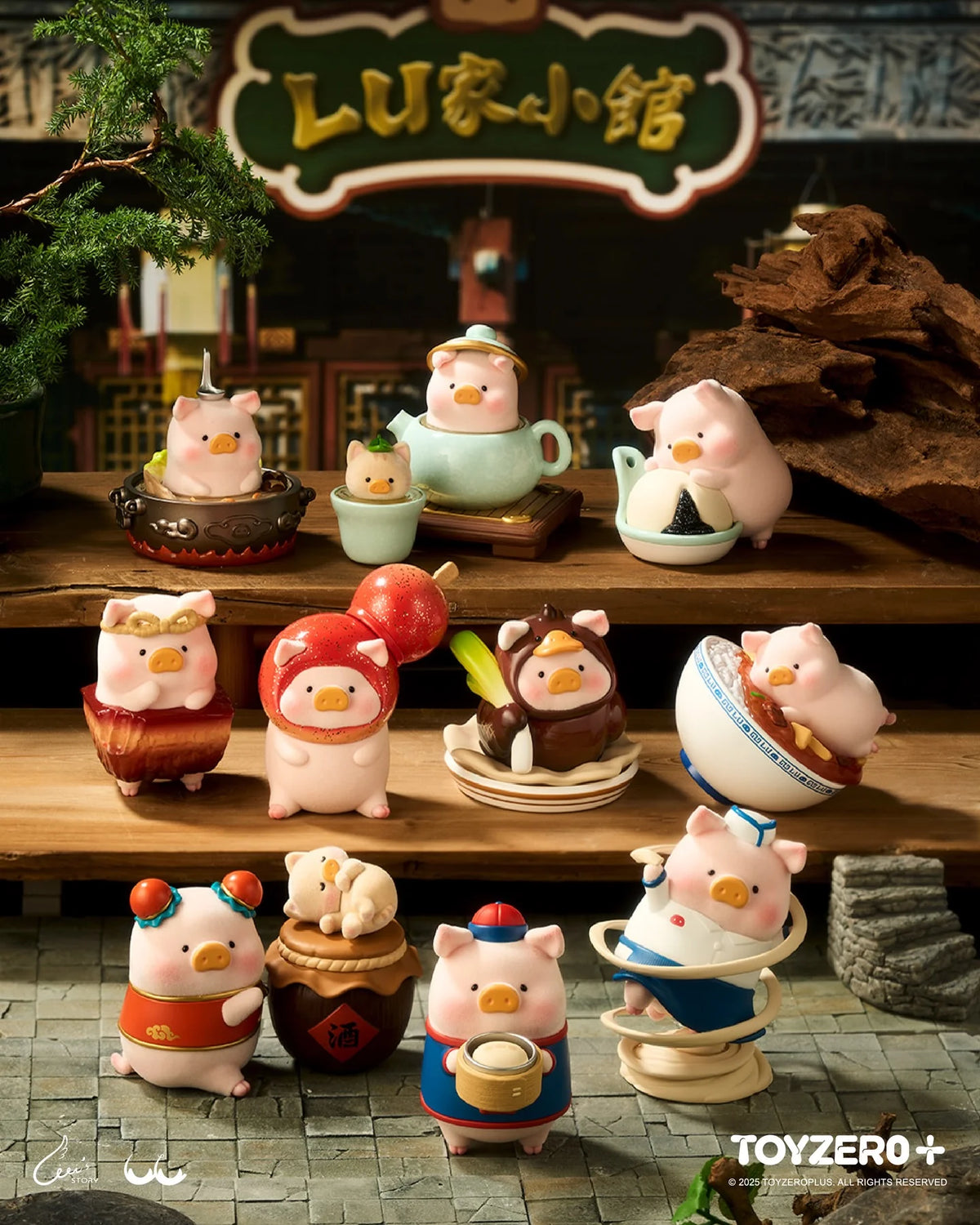 TOYZERO+ Lulu The Piggy Lu's Table Blind Box Collection Flocked Figure.
